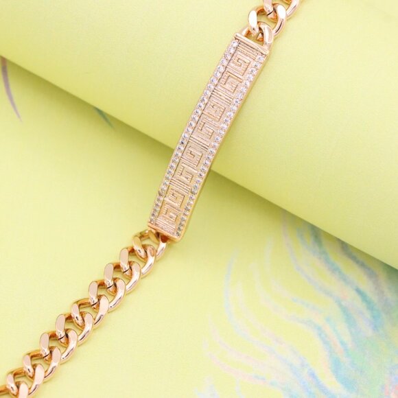 "Elegant Rose Gold Bracelet with Greek Key and CZ Detailing, XPBL0840 - Picture 8 of 12